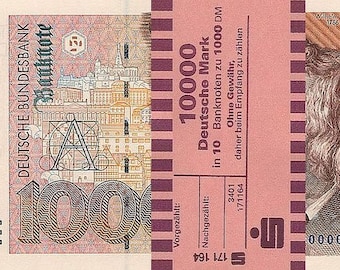 10 x 1000 DM, Deutsche Mark, Banknoten 1991, mit Banderole - Reproduktion