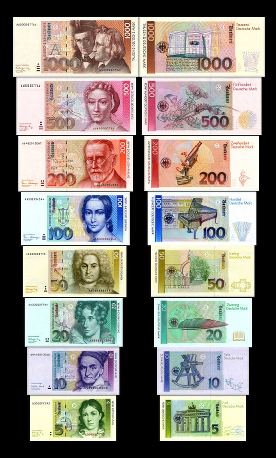5,10,20,50,100,200,500,1000 DM Banknotes 1991 Reproduction - Etsy