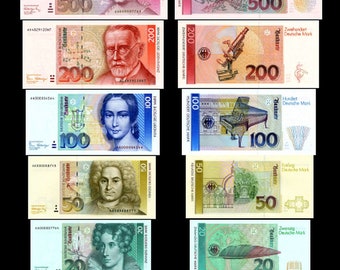 5,10,20,50,100,200,500,1000 DM Banknoten 1991 - Reproduktion