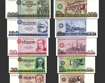 5,10,20,50,100,200,500 DDR Mark Banknotes 1971-1989 Old Currency - Reproduction