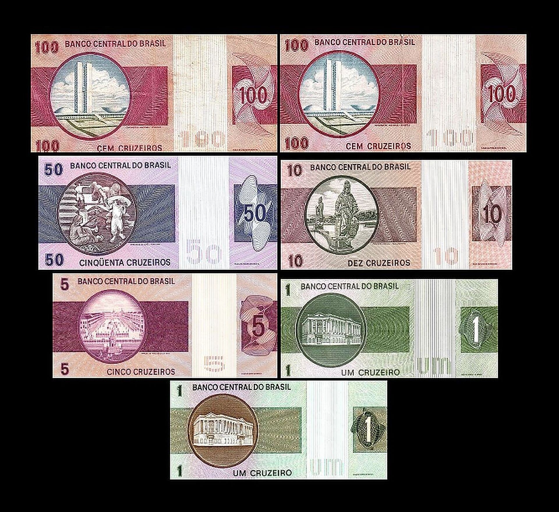 Banco Central Do Brasil 100 CEM Cruzeiros Note Over Stamp On 100 “CEM  CRUZEIROS”