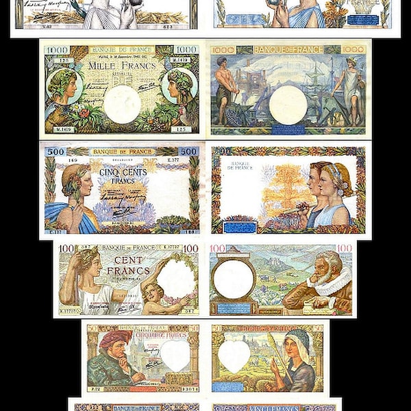 20,50,100,500,1000,5000 franz. Francs - Ausgabe 1939-1945 - 6 Banknoten - 09 - Reproduktion