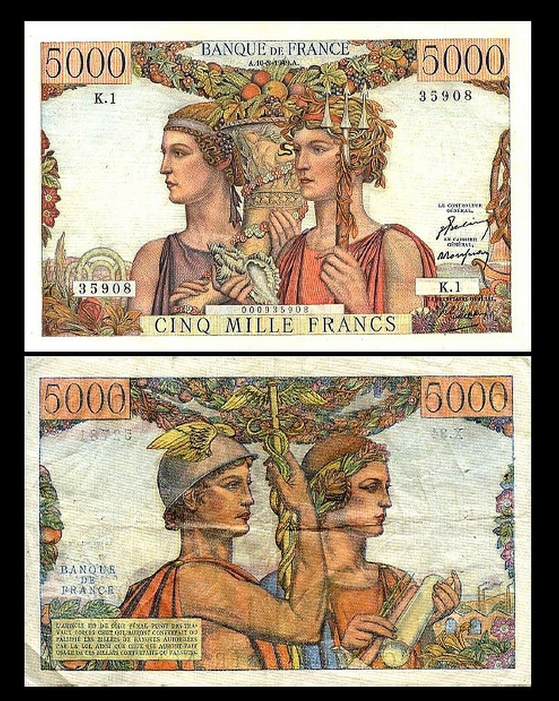 50 100 500 1000 5000 10000 French. Francs Issue 1945 - Etsy Canada