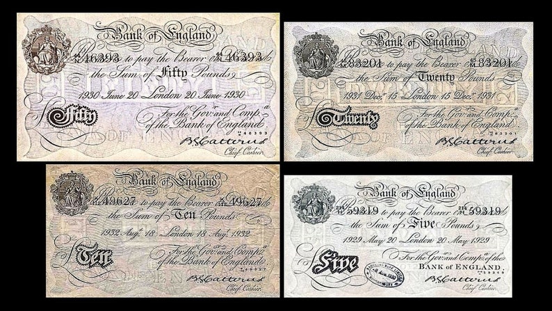 Issue 1929-1934 Britannia 5 50 Pounds reproduction 20 5 old banknotes 10 10