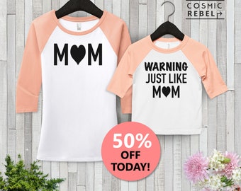 Warning Just Like Mom Baseball Tee  | Mom and Daughter Matching | Kids Toddler Raglan T Shirt | Mother Daughter Outfits | Mother's Day Gift