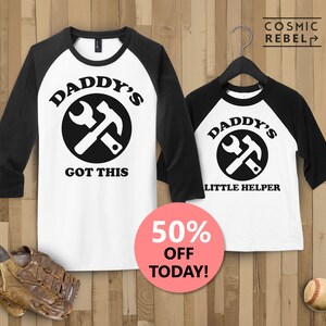 Daddy&#39;s Little Helper Matching Baseball Tee  | Funny Daddy & Me | Kids Toddler Raglan T Shirt | Matching Dad And Son | Father&#39;s Day Gift