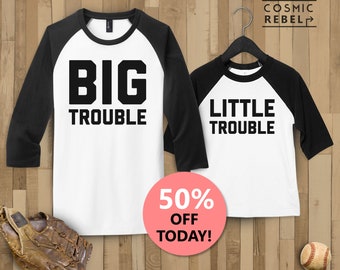 Big Trouble Little Trouble Matching Baseball Tee | Funny Daddy & Me | Kids Toddler Raglan T Shirt | Matching Dad And Son | Father's Day Gift