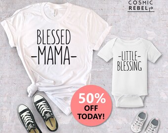 Blessed Mama Little Blessing Matching Tee | Mom and Baby | Baby Bodysuit | Mother's Day Gift | Mother's Day Kids | Mommy and Me Shirt