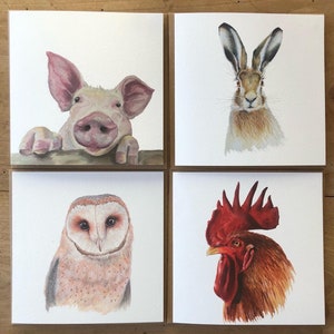 Paquet de 4 cartes de vœux pour animaux.