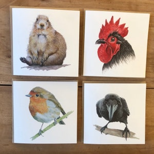 Paquet de 4 cartes de vœux pour animaux