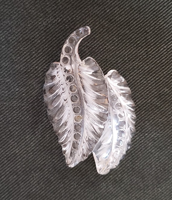 Unusual Vintage Translucent Lucite Double Leaf Pin