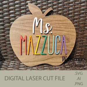 DIGITAL DOWNLOAD - Apple Teacher Sign, Teacher Appreciation Gift, Glowforge Laser cut file, SVG File