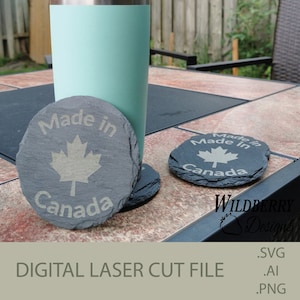 DIGITAL DOWNLOAD - engraved Coasters, Canadian, Made in Canada, patriotic, Glowforge Laser cut file, SVG File
