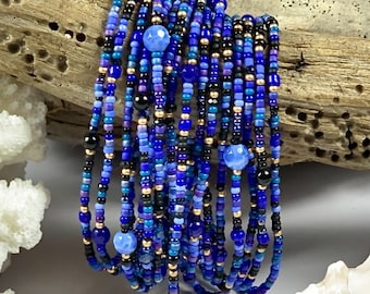 Indigo…Extra Long Seed Bead Wrap Bracelet