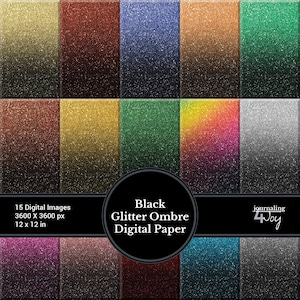 15 Black Glitter Ombre Digital Paper, Glitter Backgrounds, Glitter Texture, Black and Gold Ombre Glitter Printable, Print On Demand, POD