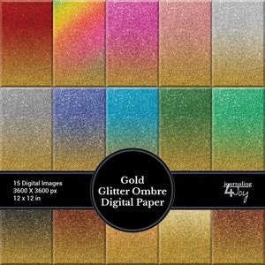15 Gold Glitter Ombre Digital Paper, Glitter Backgrounds, Glitter Texture, Gold and Pink Ombre Glitter Printable, Print On Demand, POD