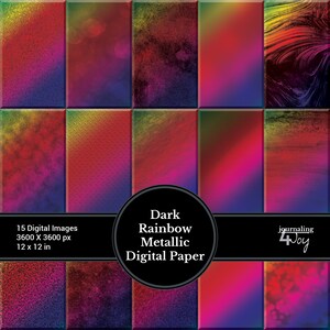 Dark Rainbow Metallic Digital Paper, Backgrounds, Foil, Textures, Liquid, Grunge Bokeh, Printable, Print On Demand, Dark Rainbow Glitter POD