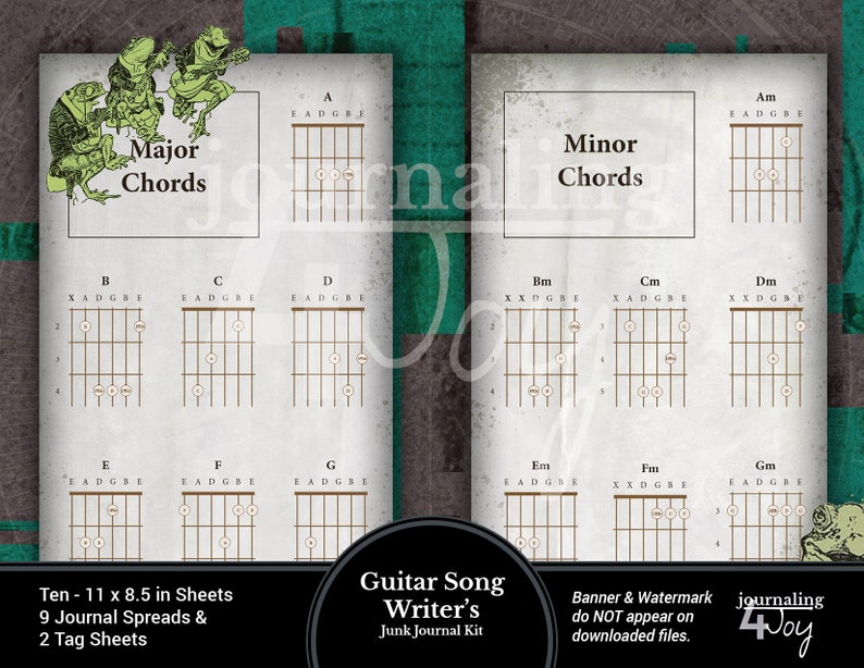 Music Printable Guitar Songwriters Junk Journal Kit 16 pages 5.5x8.5in Spreads that print on 8.5 x 11 inch sheets of paper with tags image 9