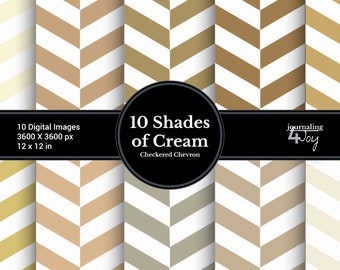 10 Shades of Cream Checkered Chevron Zig Zag Digital Paper Print on Demand Junk Journal Supplies, Art Journal Scrapbooking Background 300DPI