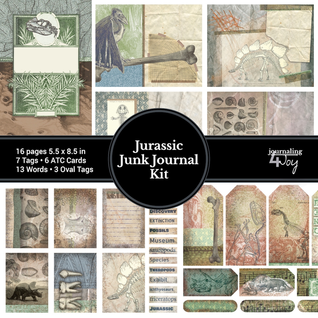 Fun Jurassic Junk Journal Kit Printable Featuring Prehistoric Etsy