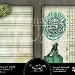 Music Printable Guitar Songwriters Junk Journal Kit 16 pages 5.5x8.5in Spreads that print on 8.5 x 11 inch sheets of paper with tags image 6