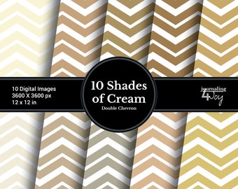 10 Shades of Cream Double Chevron, Zig Zag Digital Paper, Print on Demand, Junk Journal Supplies, Art Journal Scrapbooking Background 300DPI