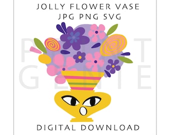 Jolly Flowers vase SVG PNG JPG instant digital download cartoon pretty flowers Clip Art