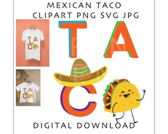 Taco SVG PNG JPG | Leuke taco clipart digitale download | Cinco de Mayo Taco-ontwerp | Kawaii Taco-sublimatiebestand | Fiesta Party-afbeelding
