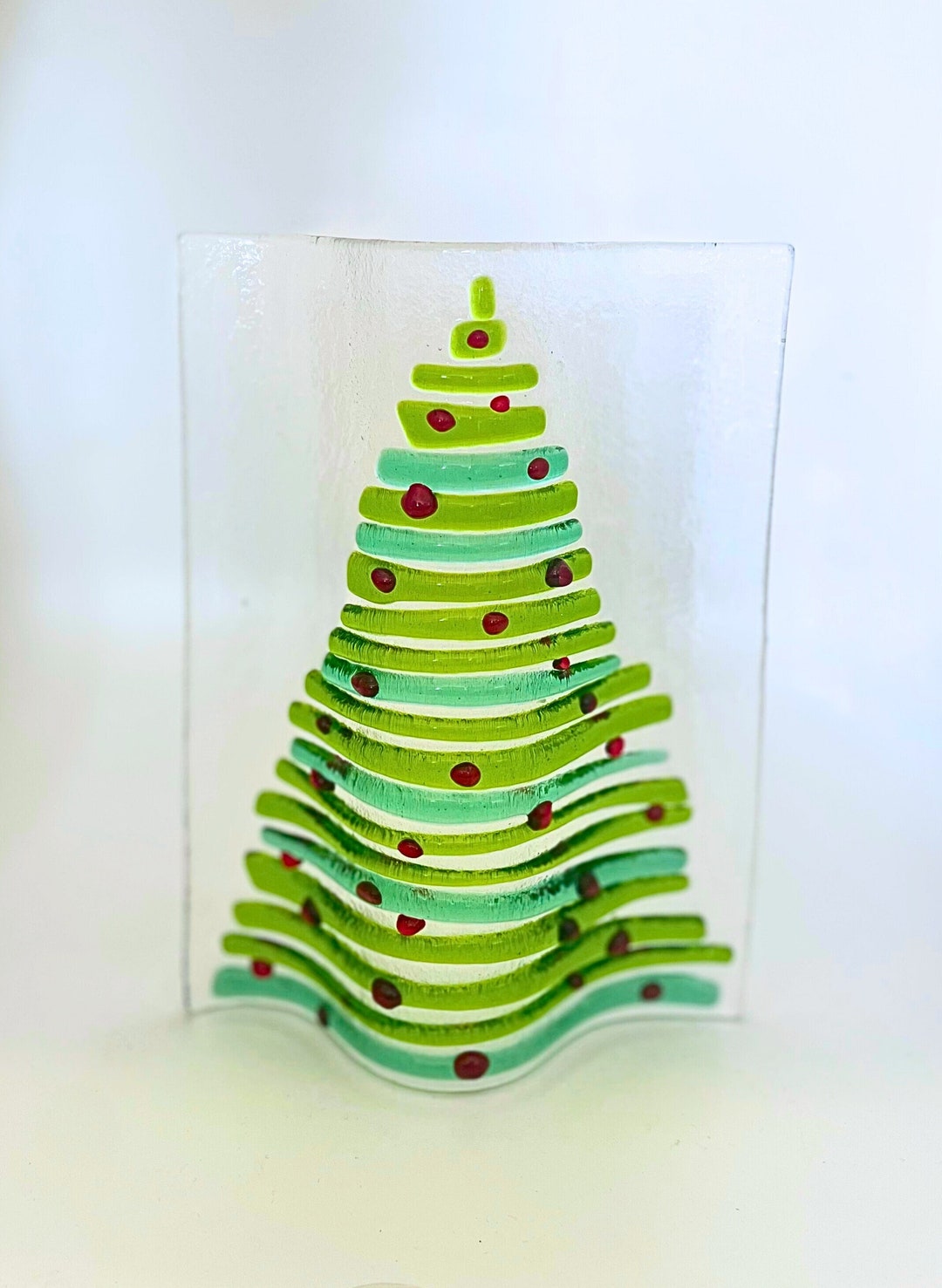 Fused Glass Christmas Tree Candle Screen. Home Decor Candle Etsy
