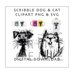 Klottra hund och katt SVG PNG-paket | Skiss husdjur Clipart | Handritad hund SVG | Kattskiss | Djurälskare Cricut-fil | Digital nedladdning