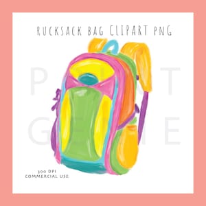 Colourful Backpack PNG, School Rucksack Clipart, Back to School PNG, Kids School Bag, Teacher Sublimation Design, Printable Clip Art