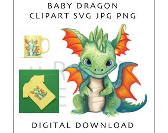 Cute Baby Dragon SVG PNG JPG | Fantasy Dragon Clipart | Dragon Cut File for Cricut |Magical Creature | Sublimation Design | Digital Download