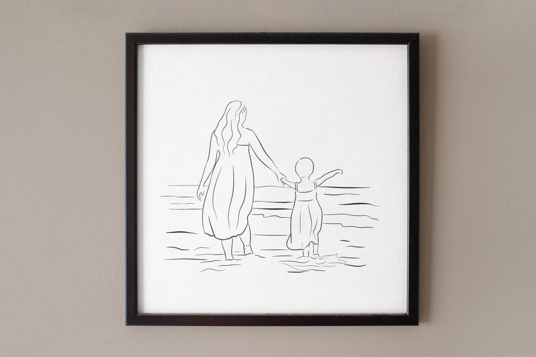 Mother Daughter Line Art Print - Square Wall Art Print - Wall Art - Etsy