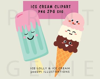 Niedliches Eiscreme-Clipart-Bundle, Kawaii-Eis am Stiel (SVG, PNG, JPG), Eis am Stiel-Cliparts, Sommerleckereien – digitaler Download, kommerzielle Nutzung
