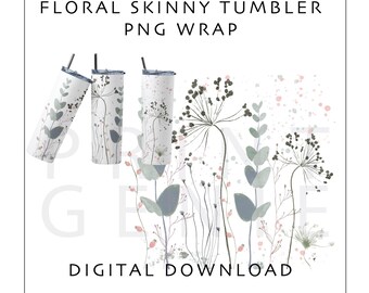SAGE Floral SKINNY tumbler wrap Green digital download PNG design