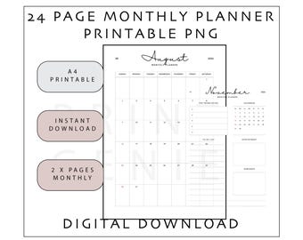 Monthly Planner Printable | A4 Monthly Planner Bundle | Instant Download | Monthly Calendar | Printable Planner Pages | Digital Planner