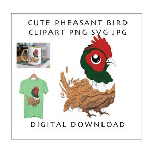 Cute Pheasant Bird PNG SVG JPG| Woodland Bird Clipart | Watercolor Pheasant Illustration | Sublimation Design | Printable Animal Art