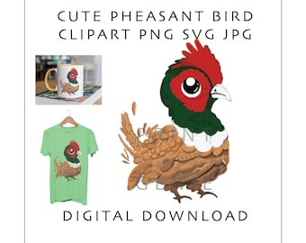Cute Pheasant Bird PNG SVG JPG| Woodland Bird Clipart | Watercolor Pheasant Illustration | Sublimation Design | Printable Animal Art
