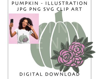 Calabaza floral PNG / Imágenes prediseñadas de calabaza boho otoñal / Diseño floral de otoño por sublimación / Calabaza rústica de cosecha PNG / Descarga digital