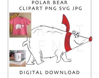 Polar Bear SVG PNG JPG | Cute Christmas Polar Bear Clipart | Winter Animal Sublimation | Holiday Bear Cut File | Cricut Silhouette Download