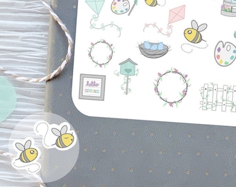 Spring stickers/ Planner stickers sheet/ Spring icon stickers for planners and bullet journals/ Aesthetic stickers/ 20 Hand drawn icons