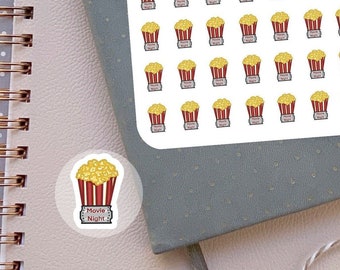 Popcorn stickers/ Planner stickers sheet/ Movie night stickers/ Movie theater stickers for planners and calendars/ 35 stickers per sheet