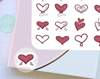 Heart Planner Sticker Heart Sticker Sheet Valentines Sticker for Planner Love Stickers Cute Heart Stickers Hand Drawn Stickers Doodles Heart