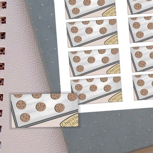 May include: Eight stickers featuring a baking sheet with chocolate chip cookies. Each sticker has the text "Chocolate Chip" on the side.