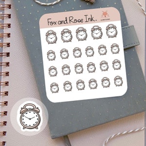 Clock stickers/ Planner stickers sheet/ Alarm clock stickers for planners and calendars/ 23 Matte kiss cut stickers per stickers sheet