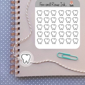 Autocollants de dentiste / Autocollants de planificateur / Autocollant de dent / Feuille d’autocollants de dents pour agendas et calendriers / 30 autocollants de coupe de baiser mat par feuille