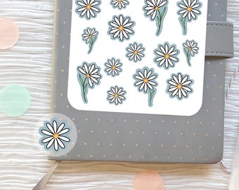 Hoja de pegatinas de margaritas, bonitas pegatinas de margaritas para planificador, pegatinas de flores para diario, pegatinas de flores para álbum de recortes