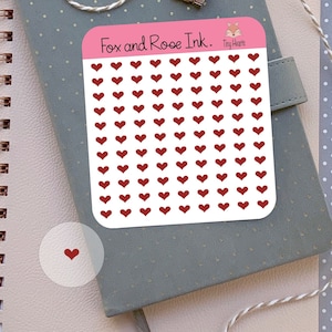 Pequeñas pegatinas de corazón rojo para planificadores, diarios de balas y álbumes de recortes⎮ Mini hoja de pegatinas del planificador de corazones del Día de San Valentín⎮ Micro pegatinas de corazón