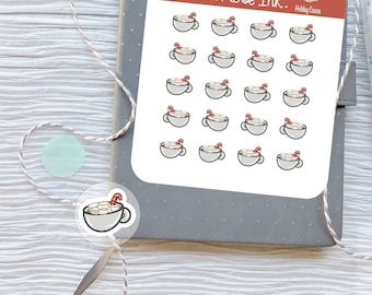 Pegatinas de chocolate caliente para planificadores ⎮ Pegatinas de chocolate caliente para planificadores y calendarios ⎮ Pegatinas de mini tazas de chocolate caliente ⎮ Pegatinas de Navidad