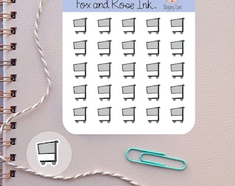 Shopping Cart Stickers⎮ Grocery Shopping Planner stickers sheet⎮ Grocery Stickers for Planners and Calendars⎮ Grocery Basket Icon Stickers